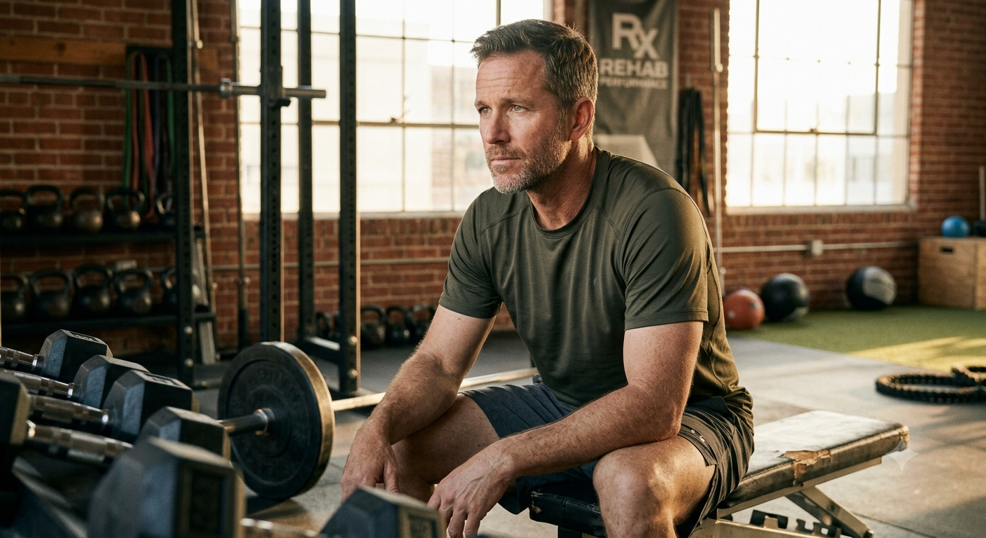 Active adult reflecting on athletic identity loss after injury at Rx Rehab and Performance Pacific Beach San Diego